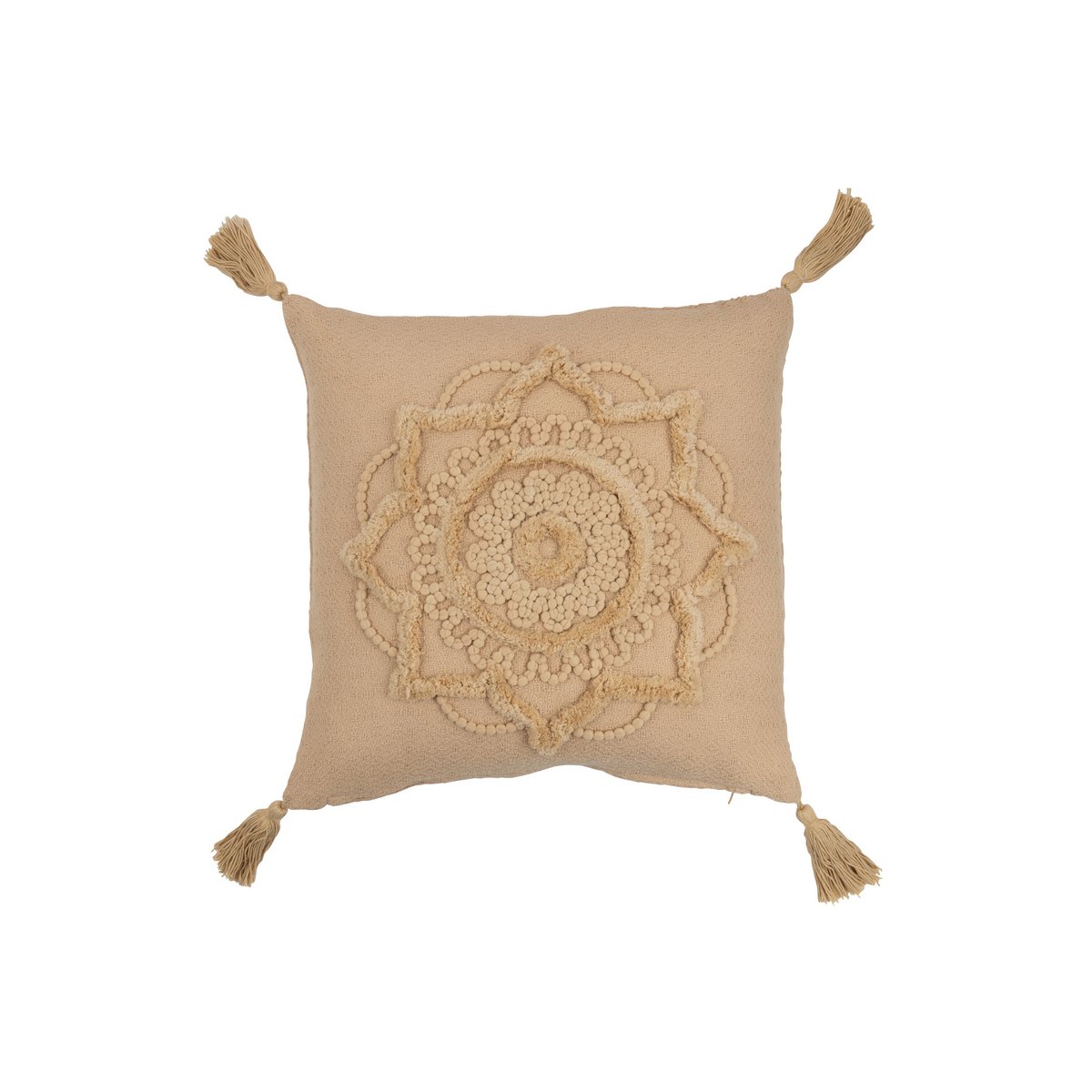 Coussin Flower Brush J-Line en polyester beige, vue de face