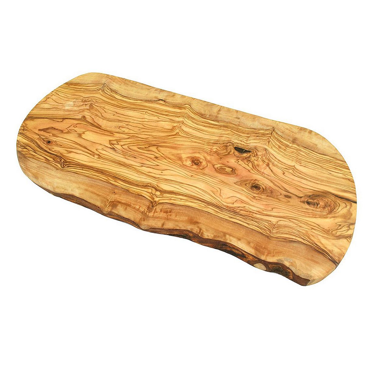 Vue latérale de la planche à découper en bois d'olivier