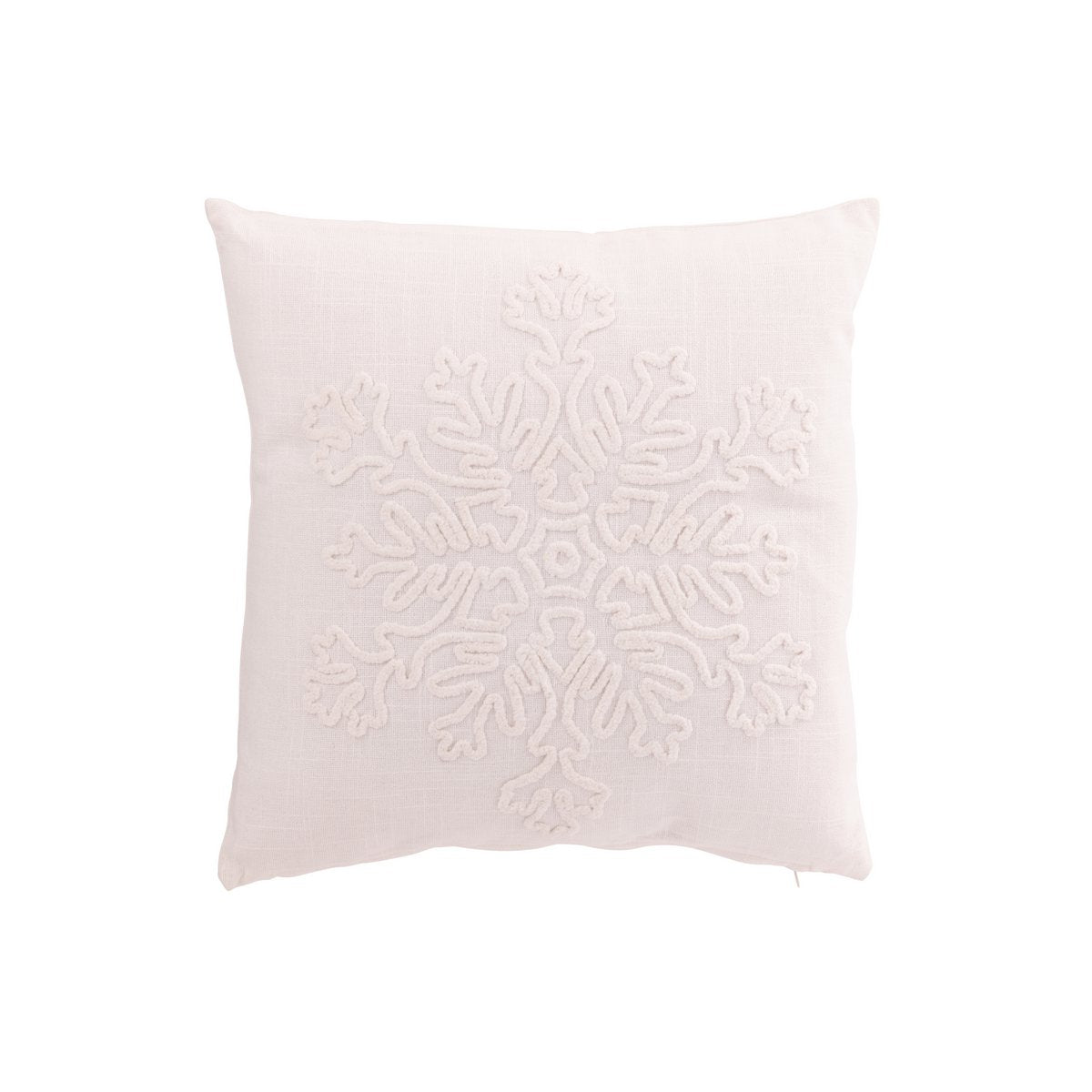 Coussin Flocon de Neige J-Line en coton blanc sur un lit élégant