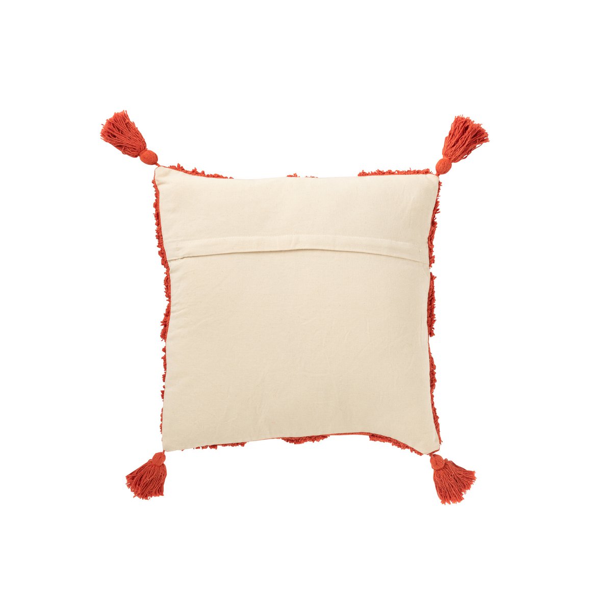Coussin J-Line tufté en coton brique avec pompons, vue avant