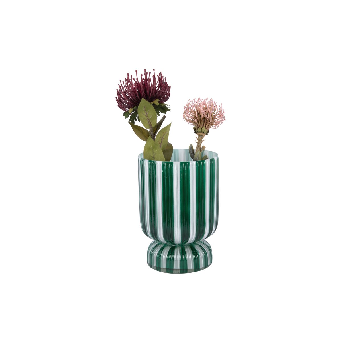 Vase rayé rétro moyen en verre vert, détail des rayures