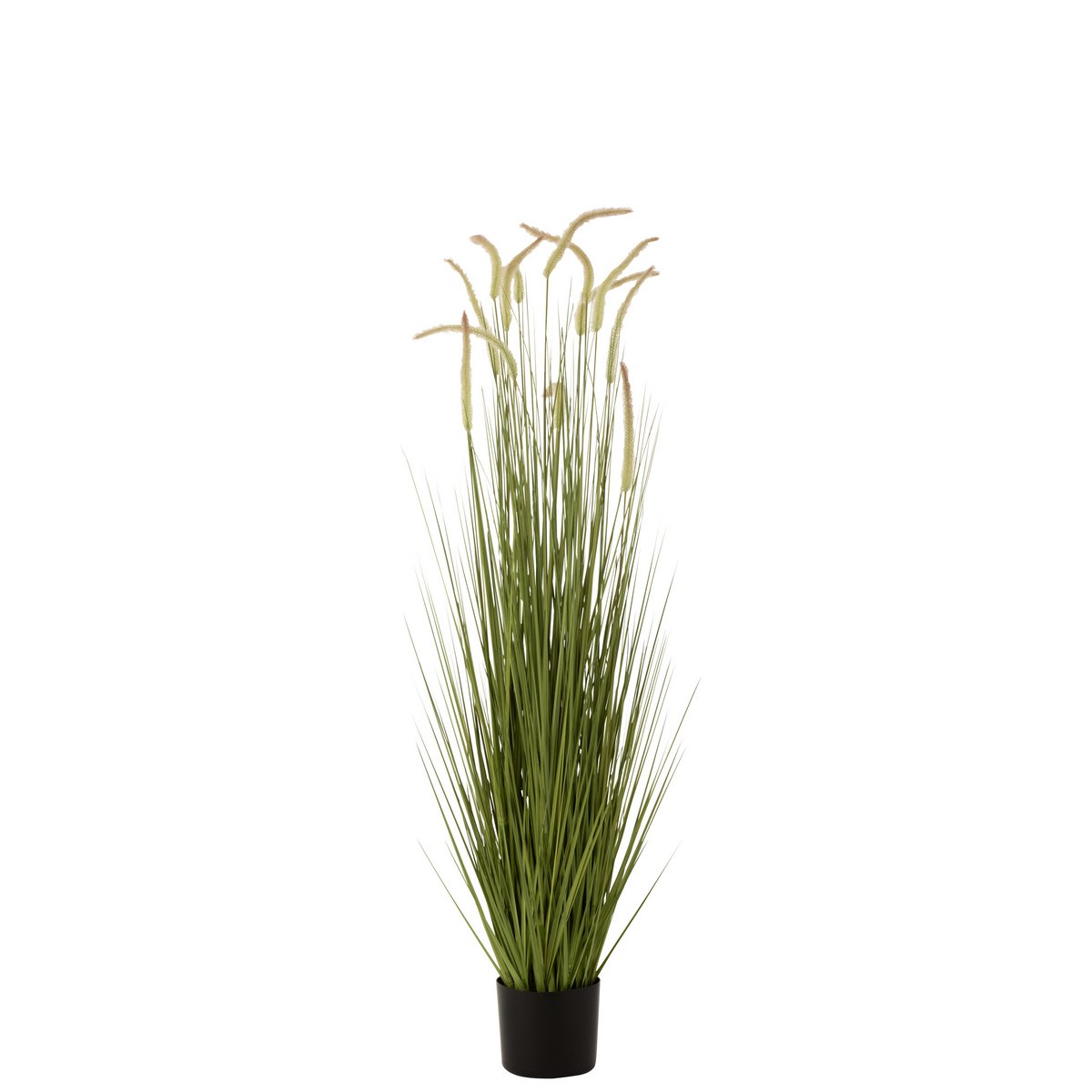 Plante artificielle J-Line en pot, gros plan sur les feuilles vertes luxuriantes