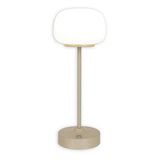 Batterie à LED / lampe de table "Pina" de 30 cm de haut, en métal (beige) et en verre (blanc), LED intégrés, blanc chaud