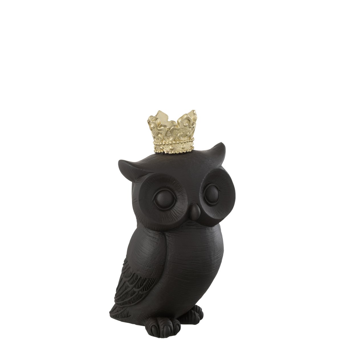 Figurine Hibou Crown en résine noir et or, vue de face