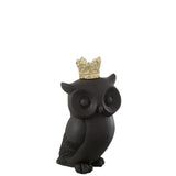Figurine Hibou Crown en résine noir et or, vue de face