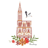 Torchon nid d'abeilles recyclé Cathédrale Fleurie en blanc et rouge, 50 x 70 cm