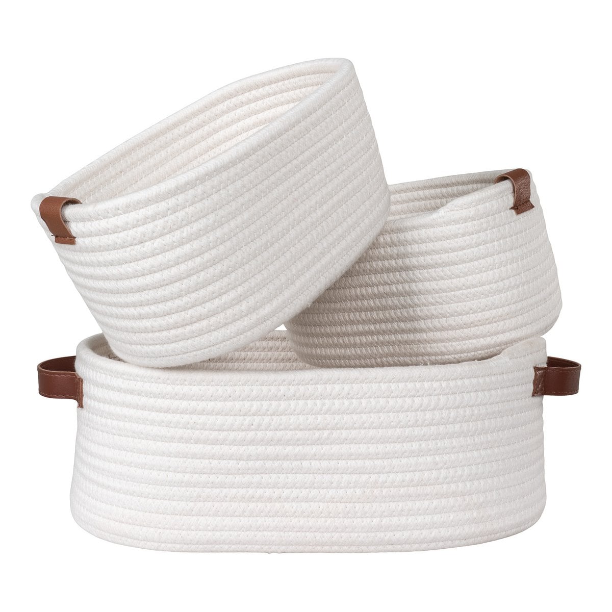 Grand panier Jarana blanc, détails des poignées en cuir