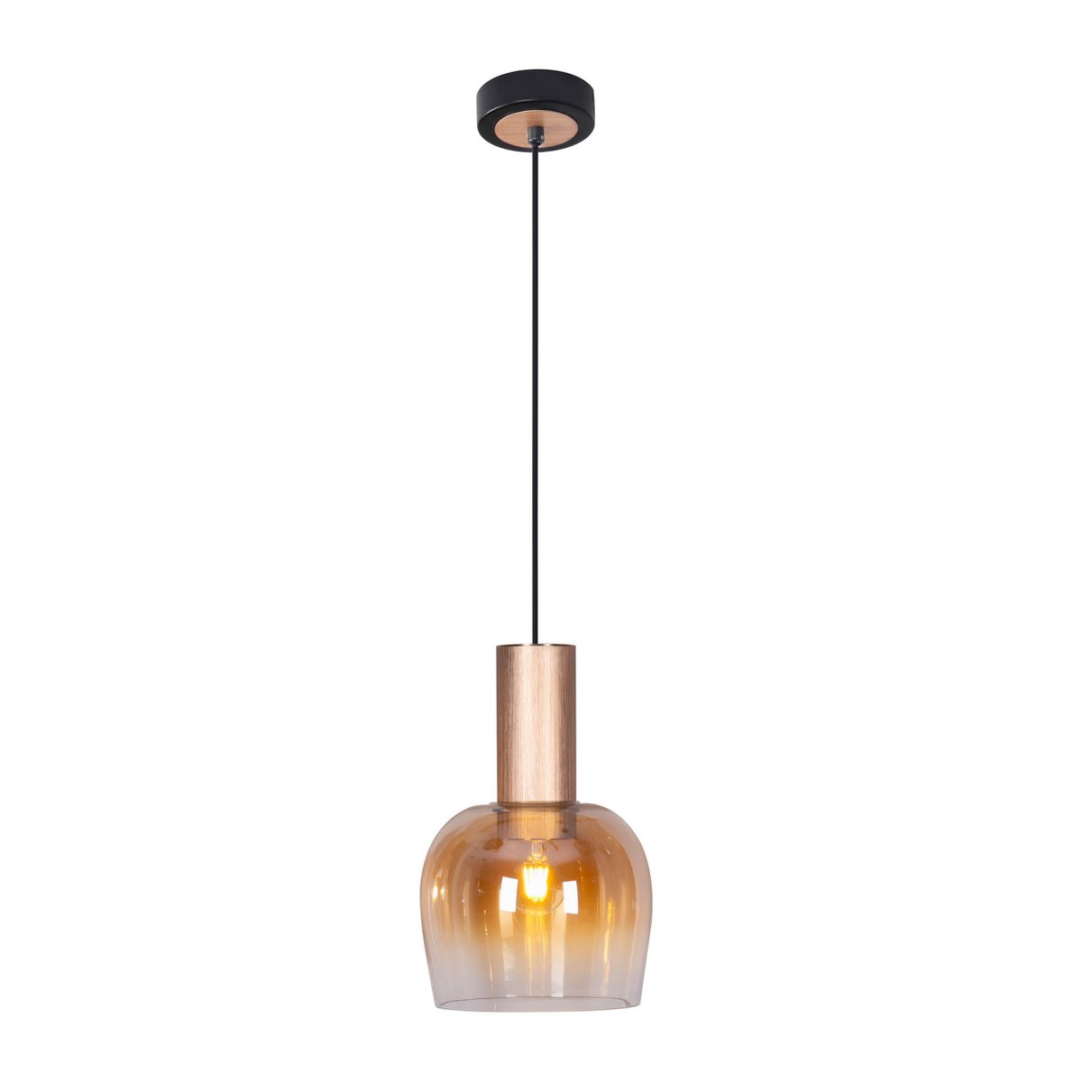 Détail de la lampe Funda, canopée en laiton et lunettes en verre ambre, vue 2