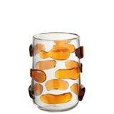 Vase J-Line Pebbles en verre amber, vue de face avec fleurs