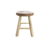 Vue latérale du tabouret en teck, montrant sa robustesse et son style