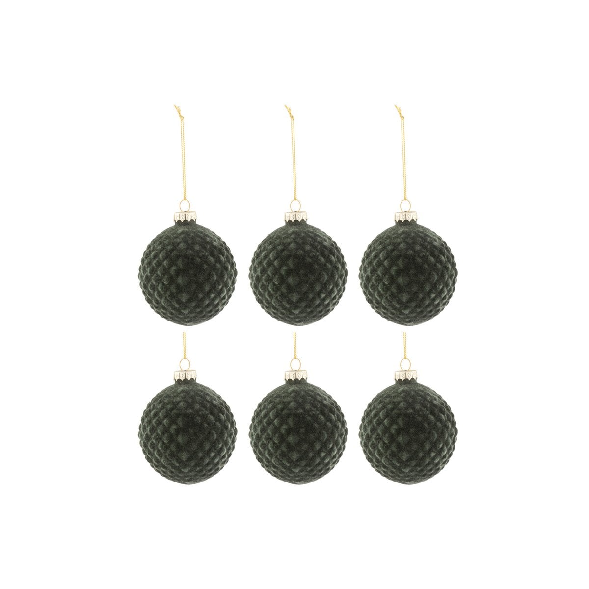 Coffret de 6 boules de Noël en verre vert foncé avec motif velours par J-Line.