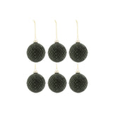 Coffret de 6 boules de Noël en verre vert foncé avec motif velours par J-Line.