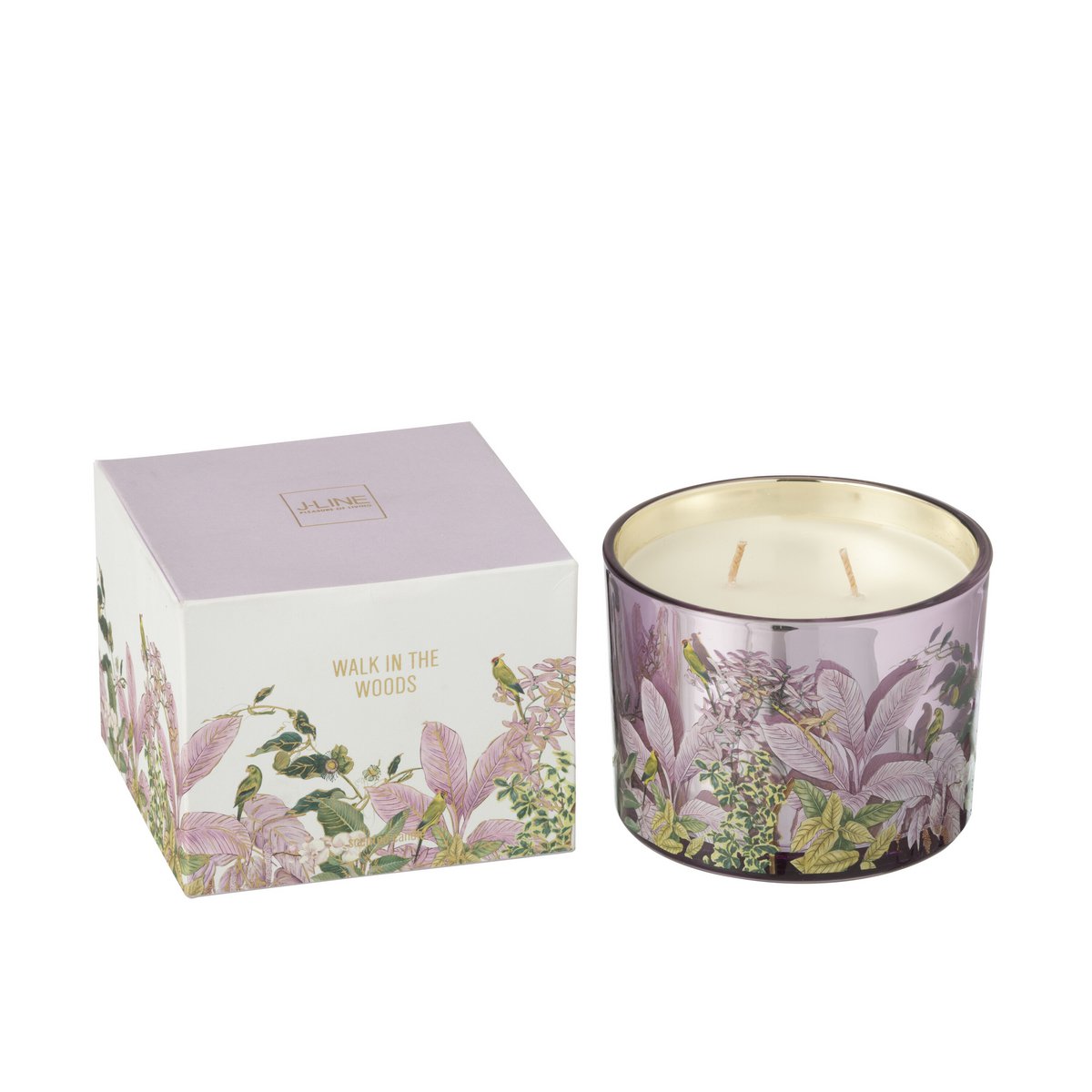 Bougie parfumée J-Line Walk In The Woods - vue de face, couleur rose et design élégant.