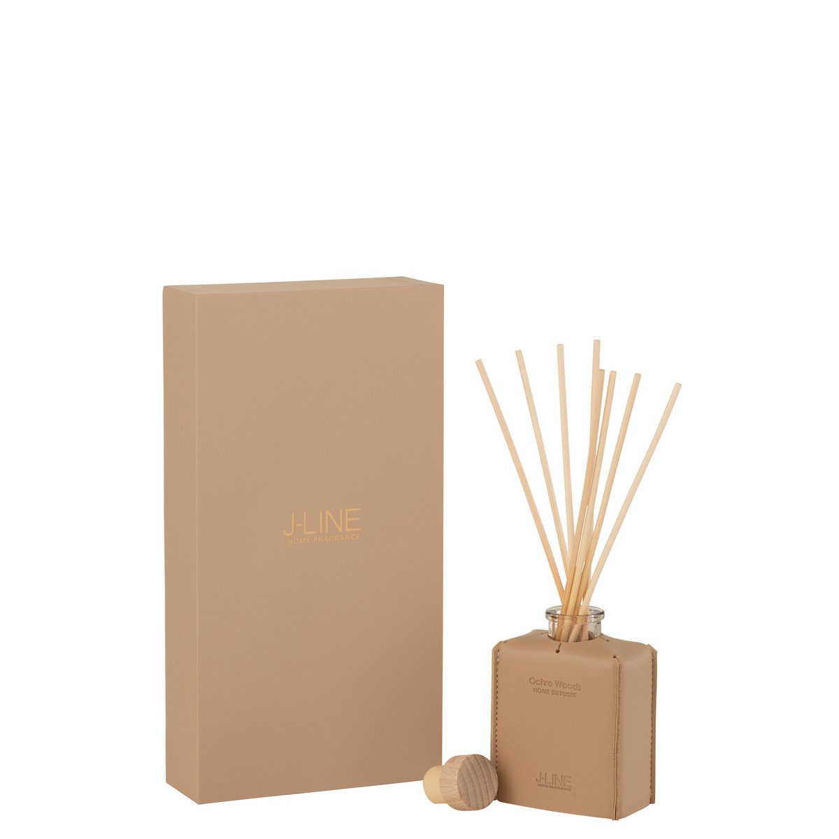Ambiance chaleureuse créée par le diffuseur J-Line Ocher Woods dans un salon