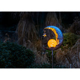 "Lune" à la terre solaire LED, pour l'extérieur, la brochette de terre en métal et en verre en argent, avec LED intégrée
