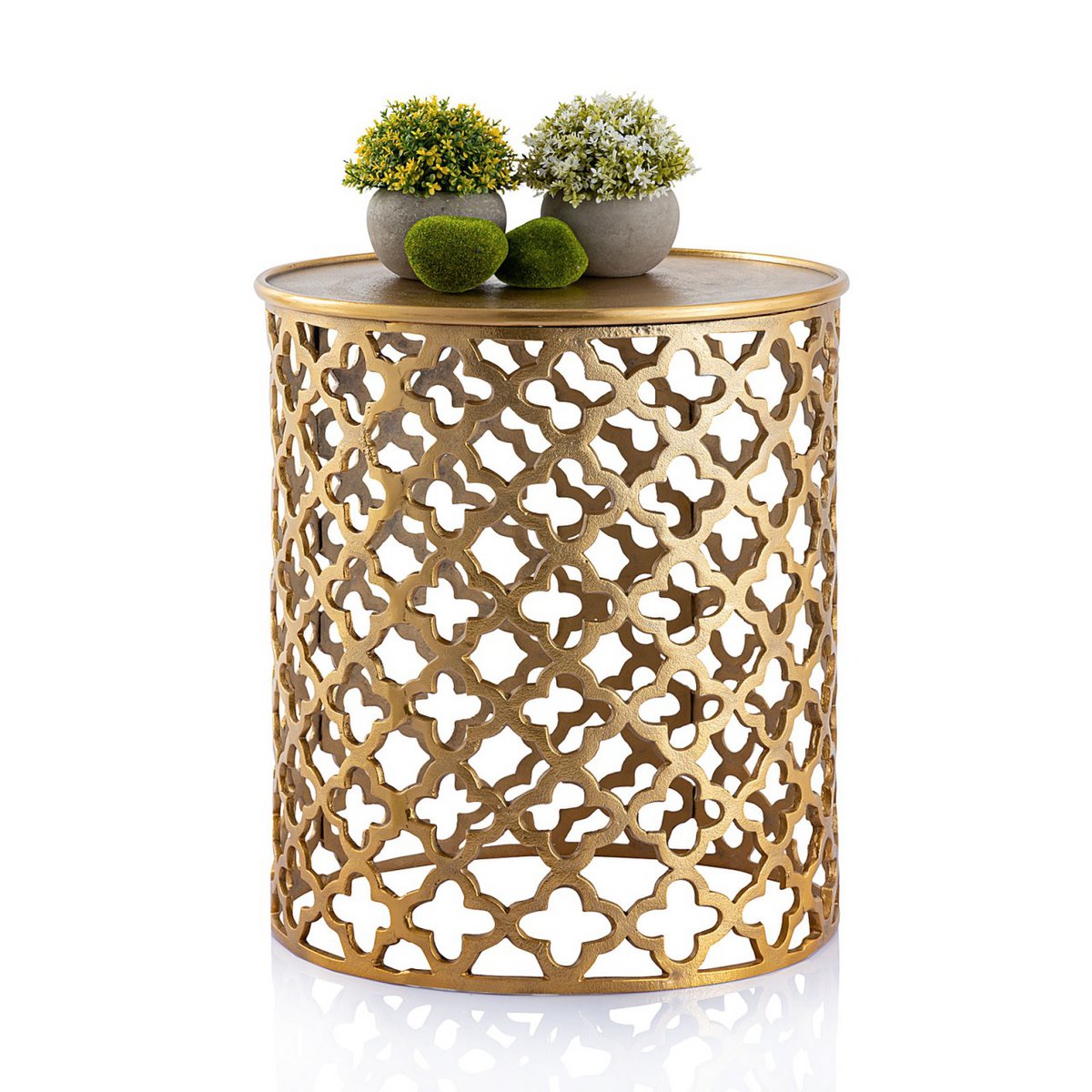 Table décorative table d'appoint en métal ø 40 x 45 cm ronde Cairo argent ou or aluminium oriental
