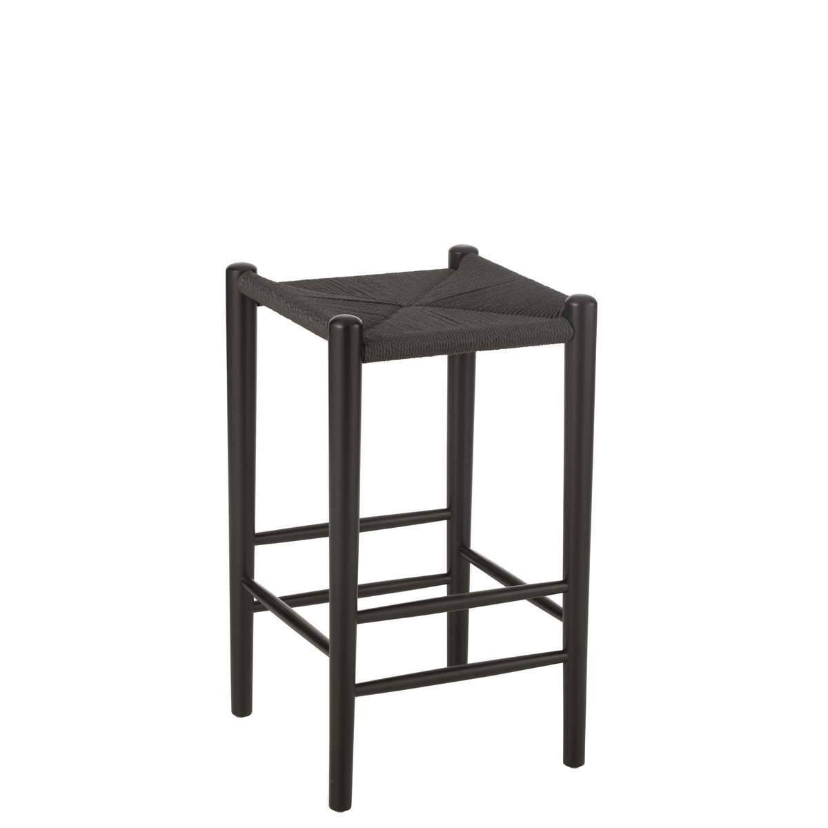 Chaise de Bar Oriental J-Line en Hêtre et Corde Noir vue de face