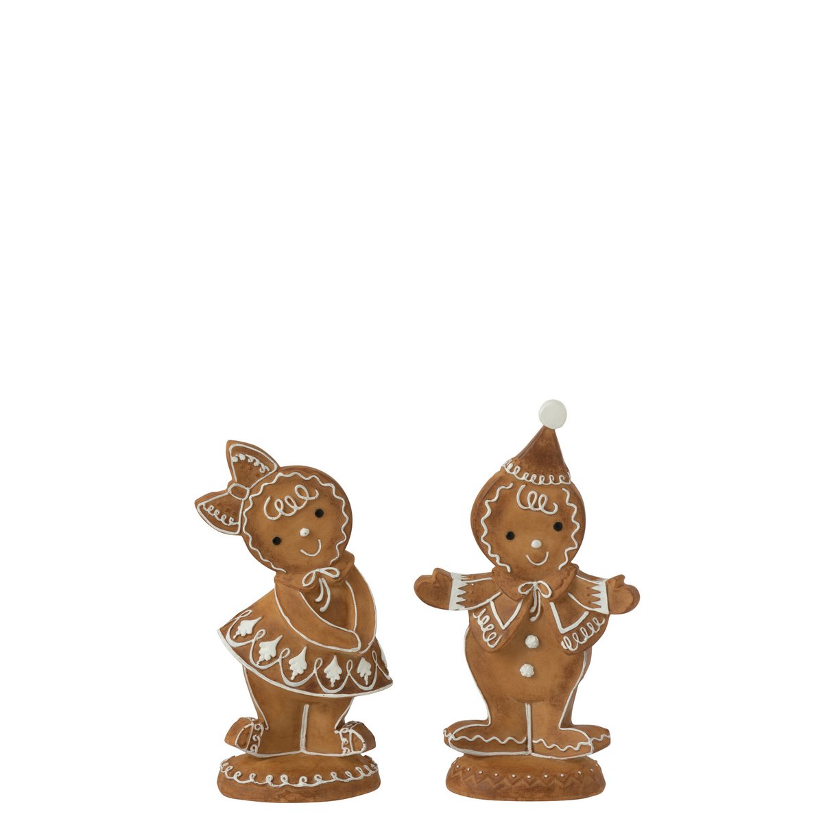Figurines Pain d'Épices Garçon et Fille J-Line en résine marron
