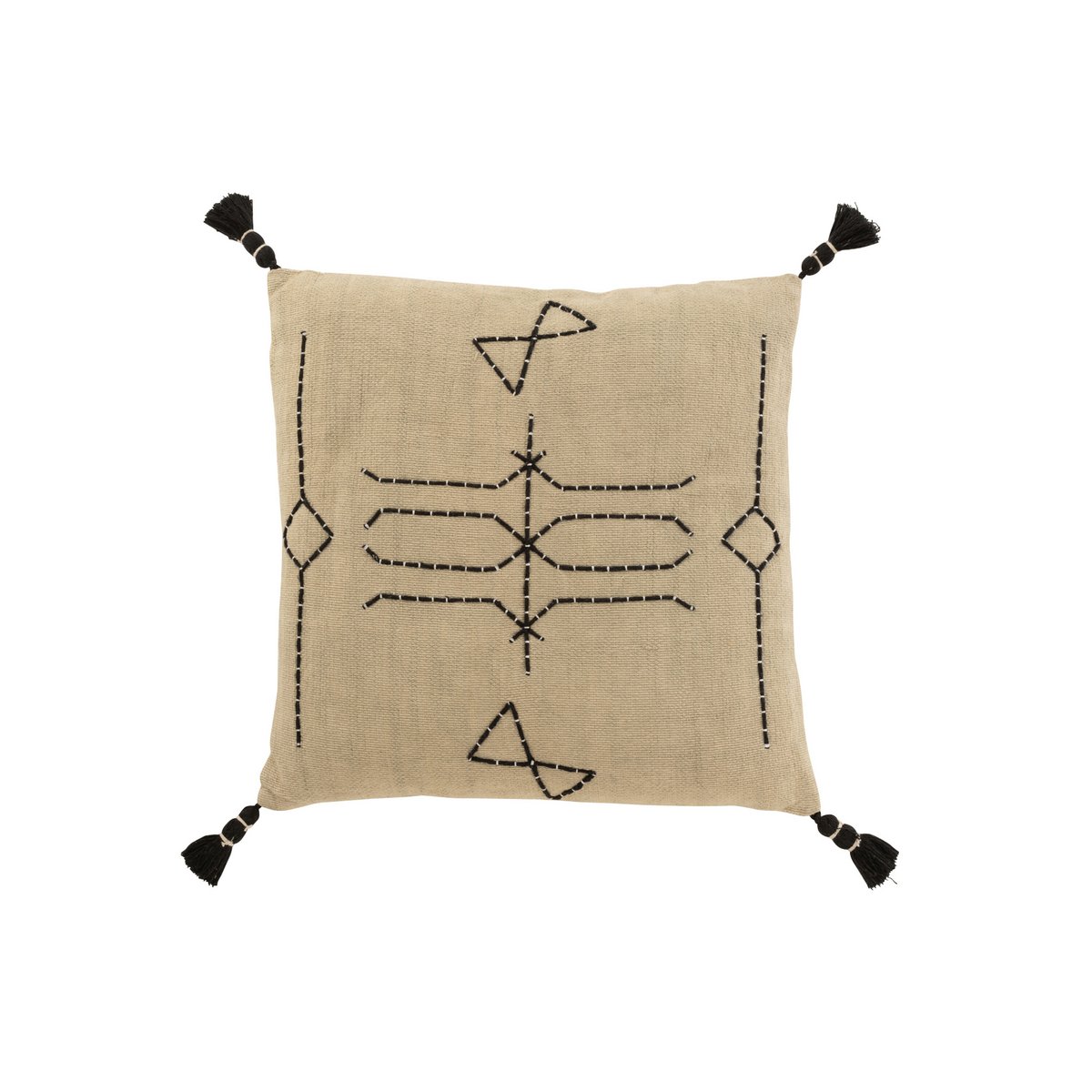 Coussin Graphic Shapes J-Line en coton gris, en situation dans un salon