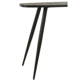 Détail de la console J-Line ovale en bois noir, mettant en valeur la finition.