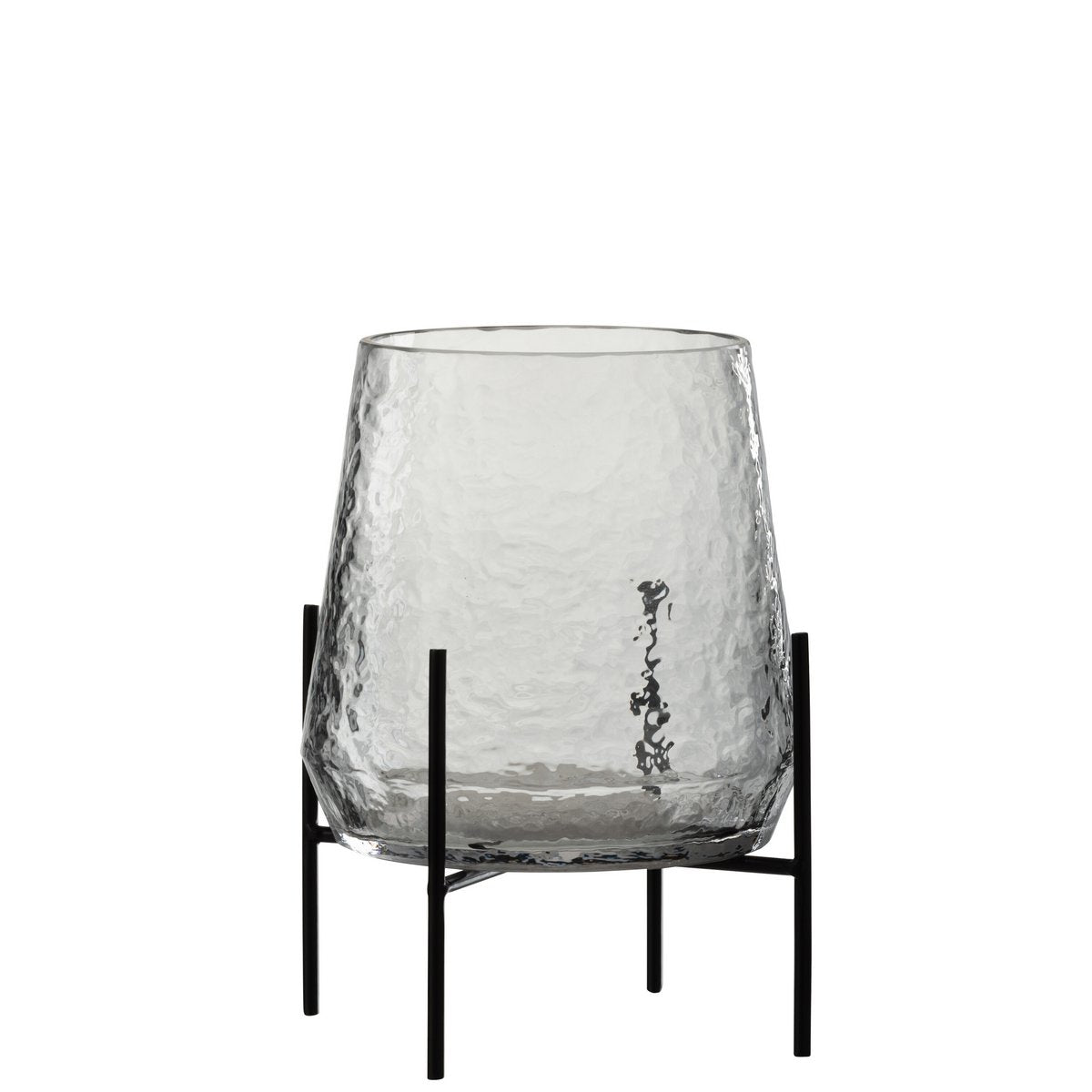Vase J-Line en verre transparent et noir avec pied inégale, Ø 19,5 cm
