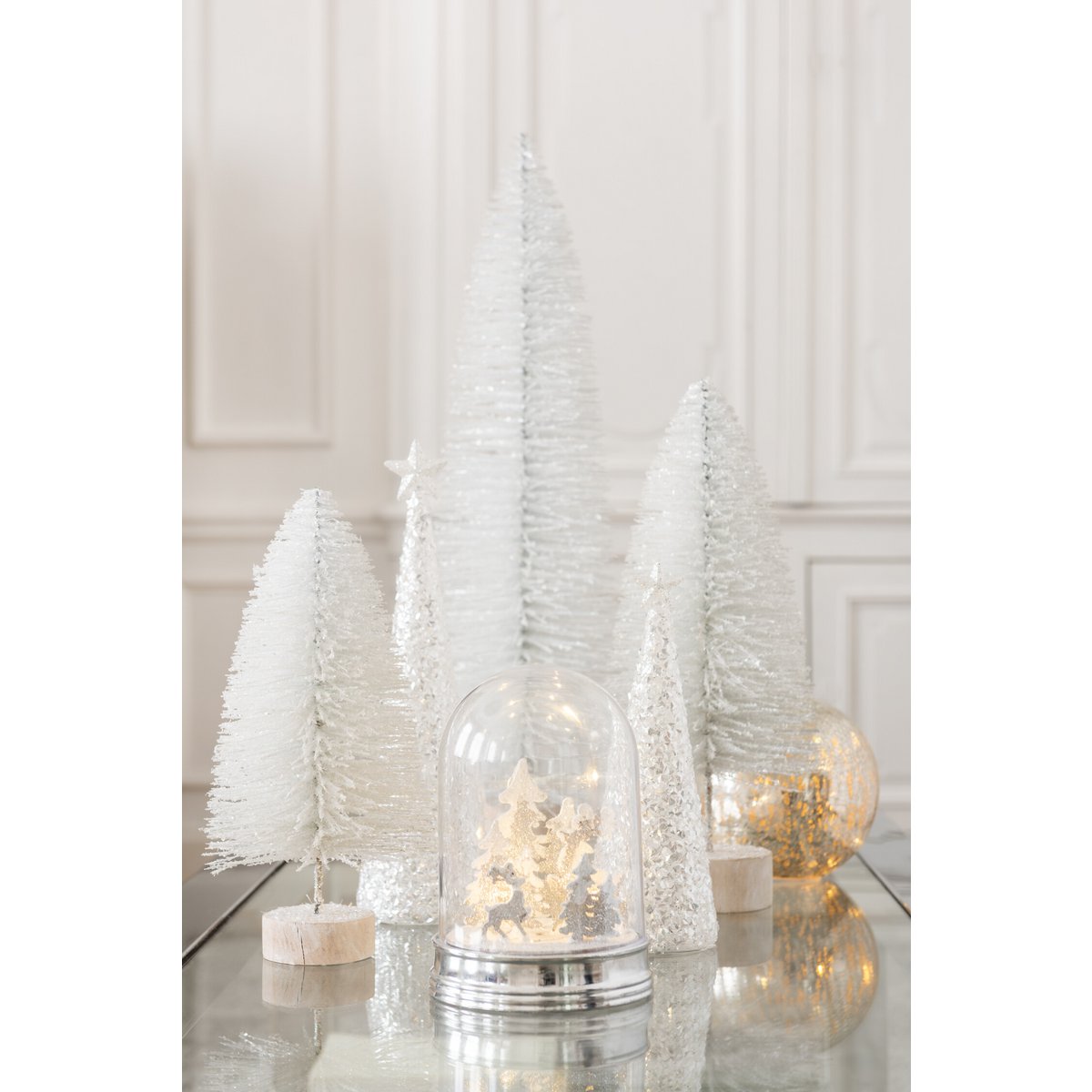 Décoration sapin de Noël Glitter J-Line - Blanc élégant avec effet scintillant