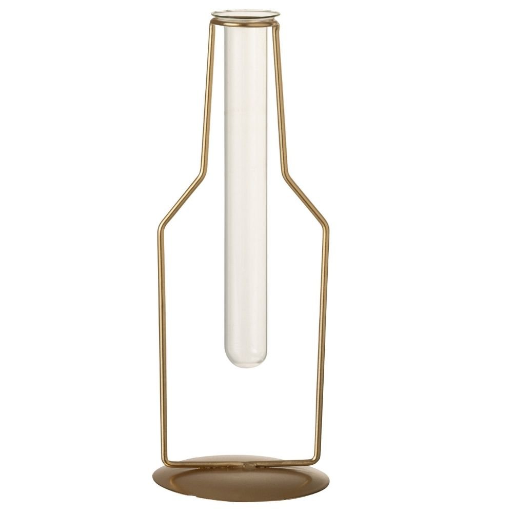 Vase tube en métal et verre doré de J-Line, vue de face