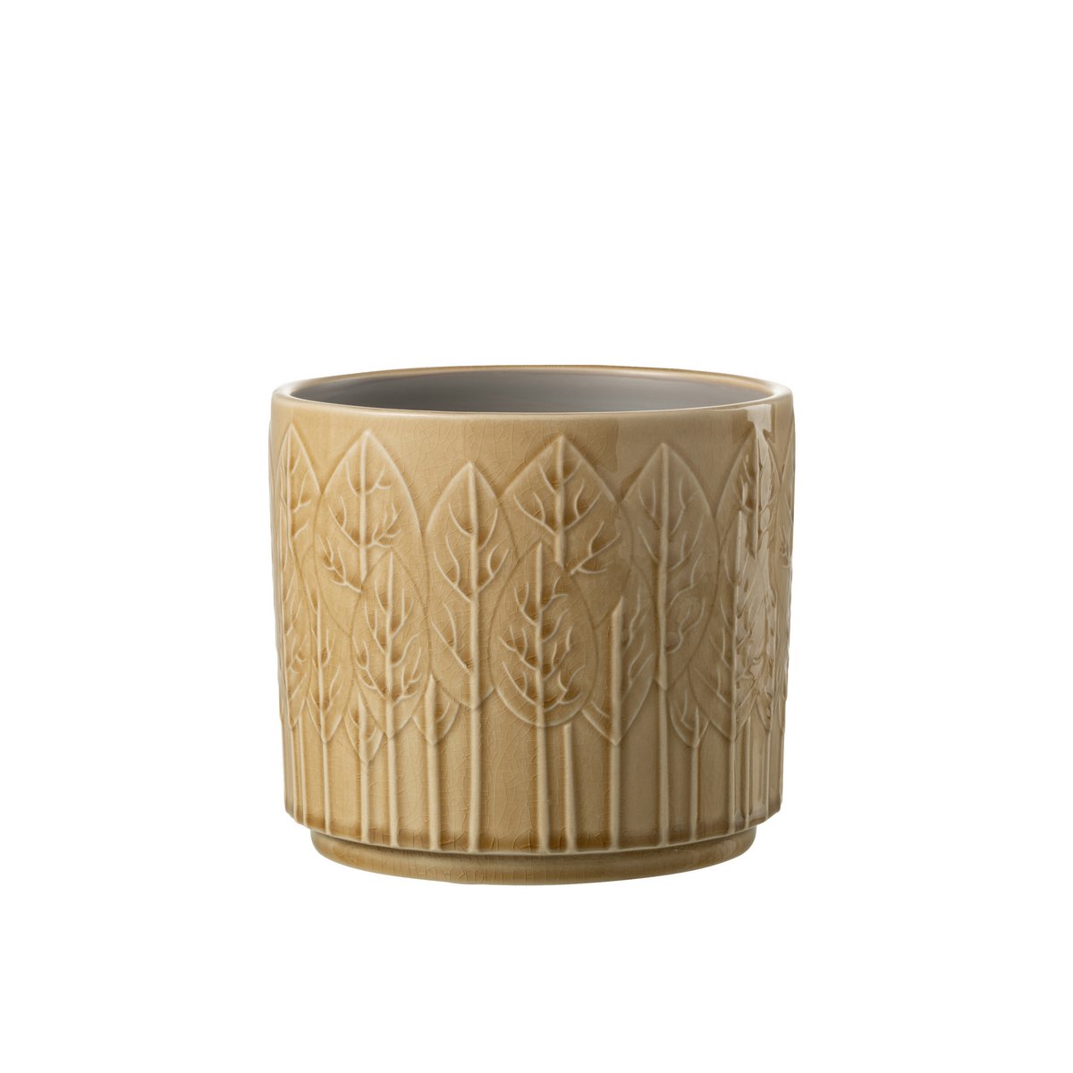 Pot de fleurs J-Line en céramique beige, mis en scène dans un salon moderne