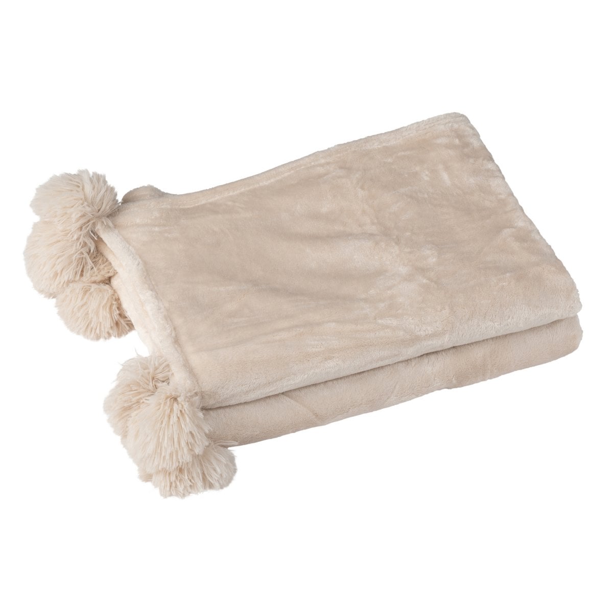 Détail du plaid Pompom en polyester beige avec texture douce