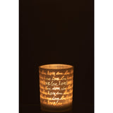 Lanterne Love en verre blanc, ambiance romantique dans un salon