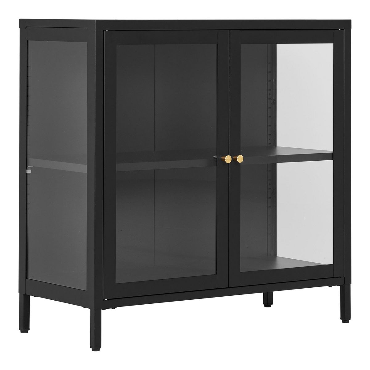 Détail des portes vitrées de l'Armoire Dalby en acier noir