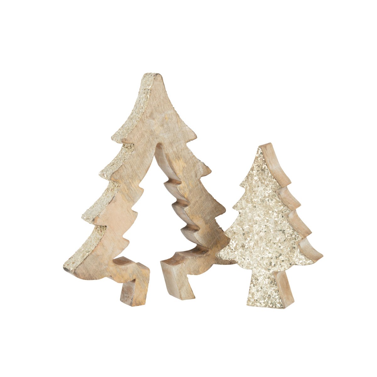 Détail du sapin de Noël en bois doré avec paillettes, gros plan