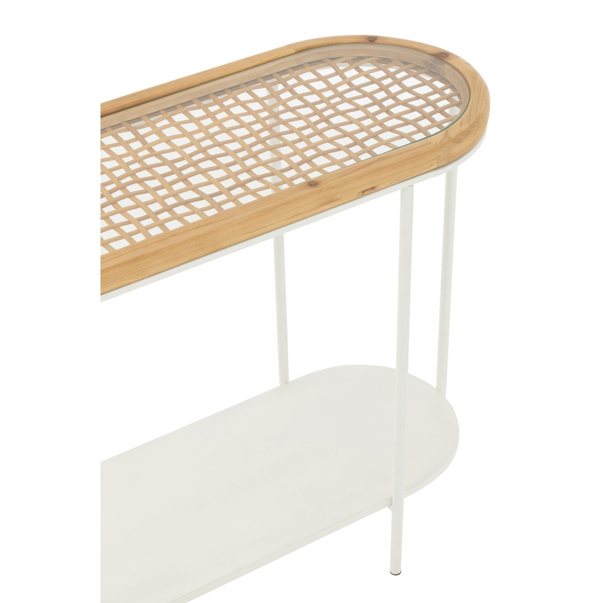 Vue latérale de la console Épicéa et métal blanc