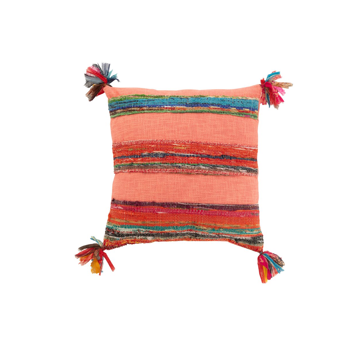 Vue d'ensemble du coussin Chindi Pompon rose sur table
