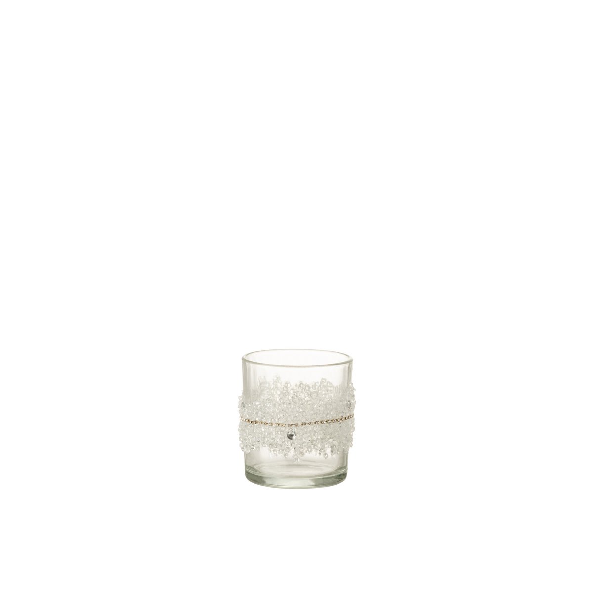Photophore J-Line Sugar en verre transparent, petit modèle, vue de face.