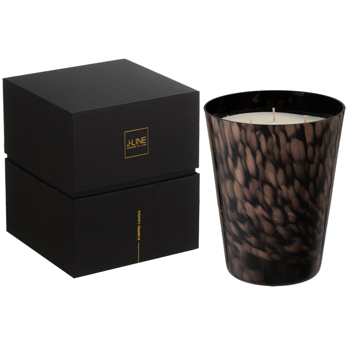 Détail du verre noir et or de la bougie J-Line Noa