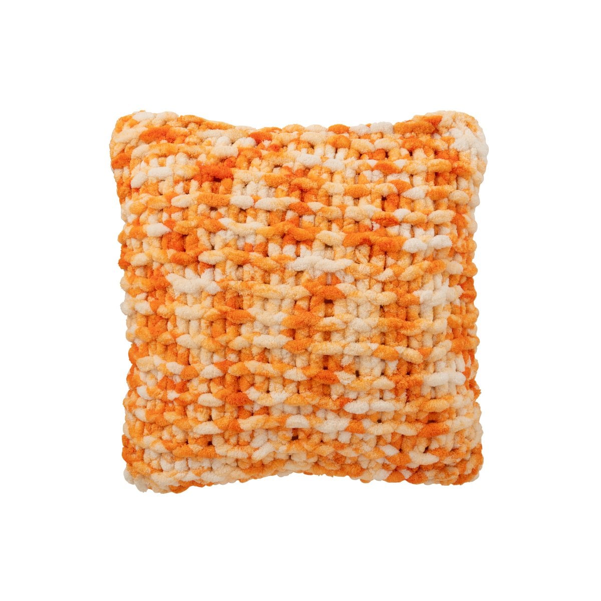 Coussin J-Line tricoté sur un canapé, ambiance bohème