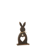 Décoration Lapin Coeur J-Line en bois marron, design élégant et raffiné