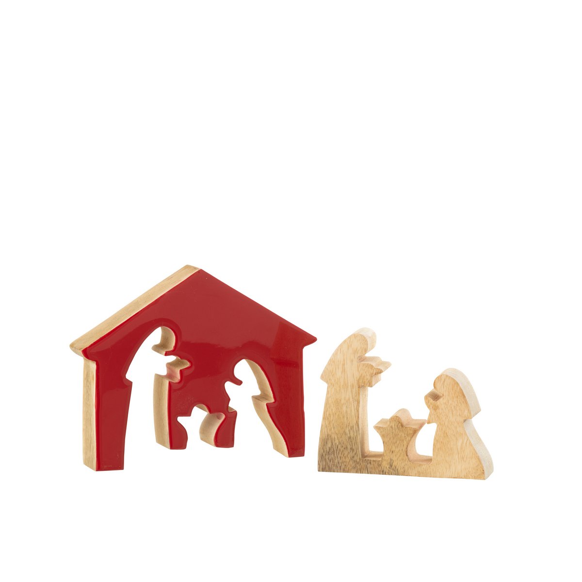 Crèche J-Line en bois rouge et naturel, élégante et festive.