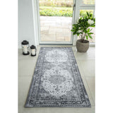 Détail du motif noir et blanc du tapis de couloir Havana, texture en polyester chenille