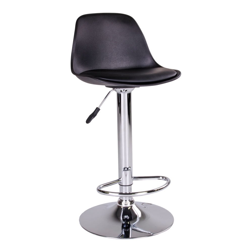 Chaise de Bar Trondheim en cuir PU noir avec pieds chromés