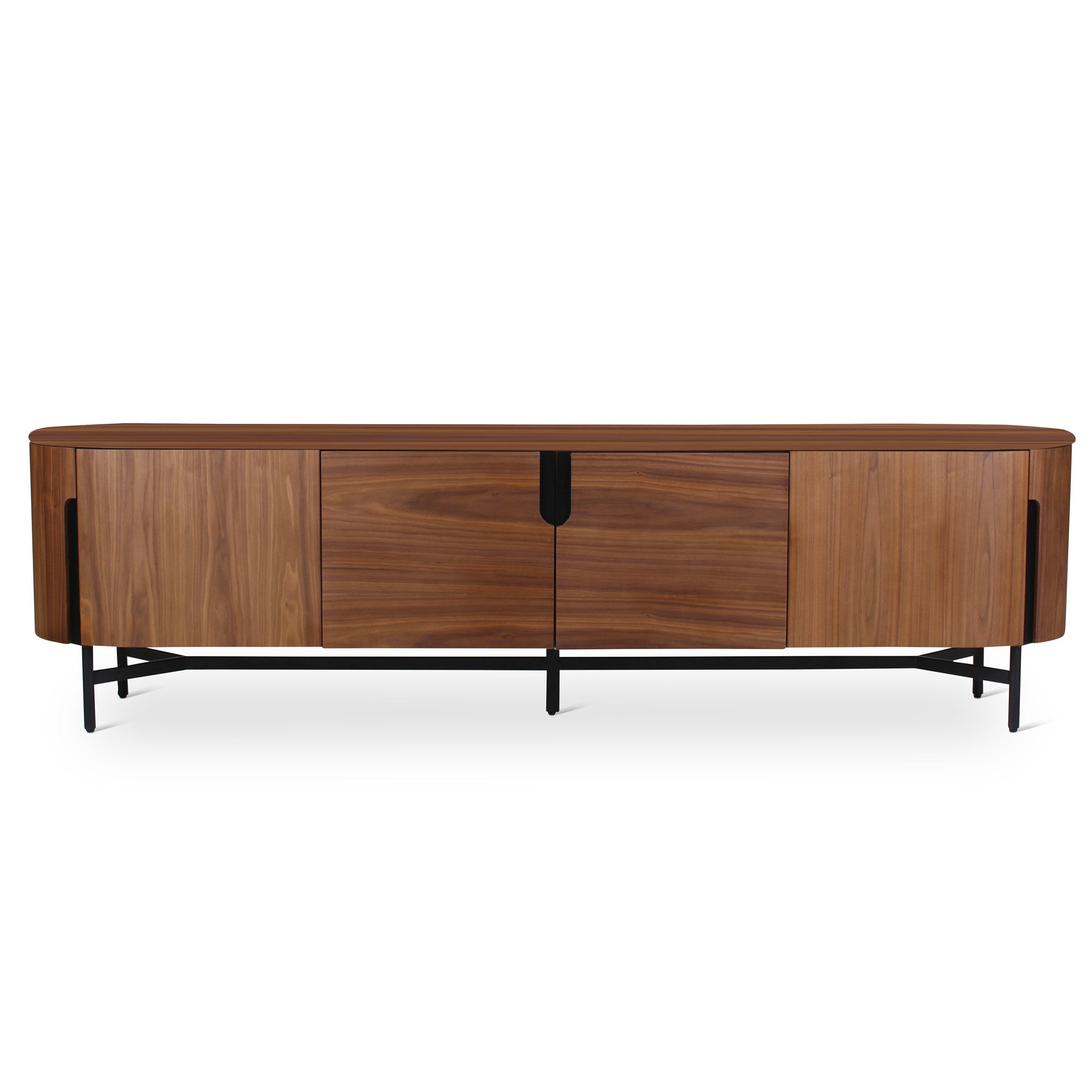 Meuble TV Amandine Castle Line 220 cm en noyer et métal noir