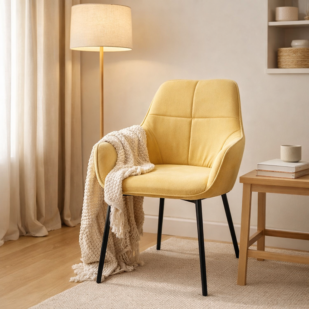 Fauteuil, lin jaune en situation