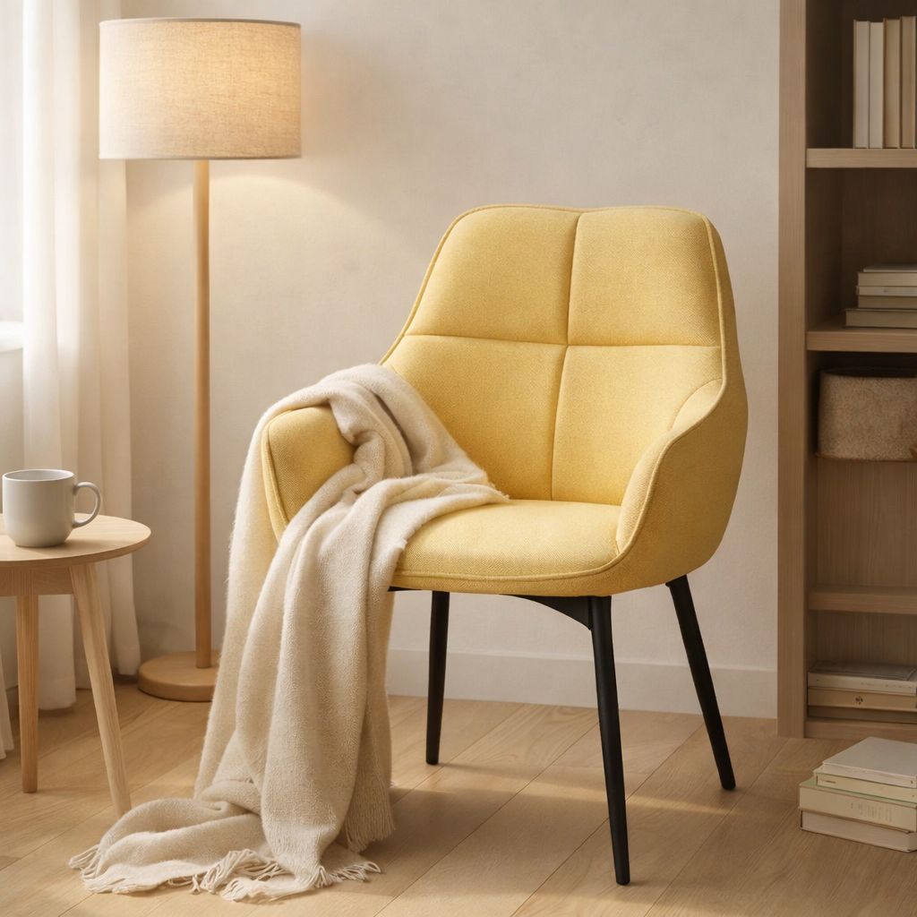 Fauteuil, lin jaune en situation