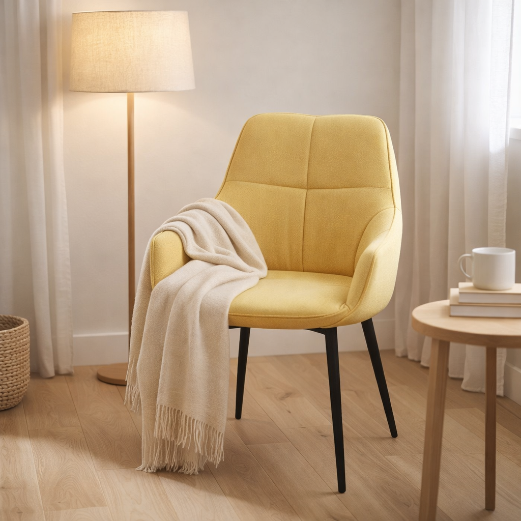 Fauteuil, lin jaune en situation