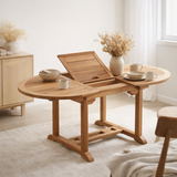Table de jardin, ronde 120 cm, extensible, teck en situation