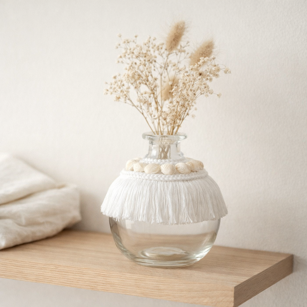Vase J-Line Coquillages - verre/textile - blanc - petit - Ø 9 cm en situation