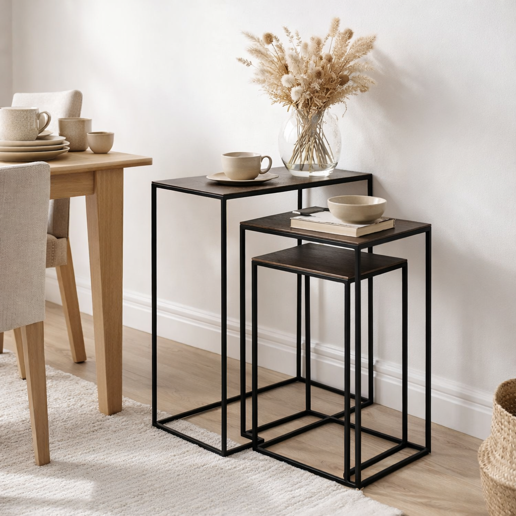 Table d'appoint J-Line Rectangulaire - aluminium - noir/mélange - lot de 3 en situation