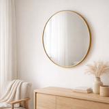 Miroir J-Line rond à bord haut - métal/verre - doré - moyen - Ø 80 cm en situation