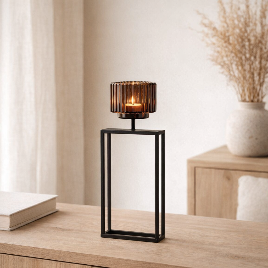 Photophore J-Line sur pied droit - verre - marron - petit en situation